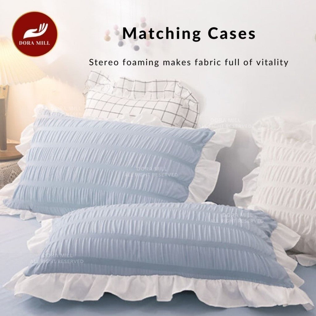 Dora Mill Seersucker Bed Skirt  Bedsheet w/Quilt Cover - Queen/King #BJA