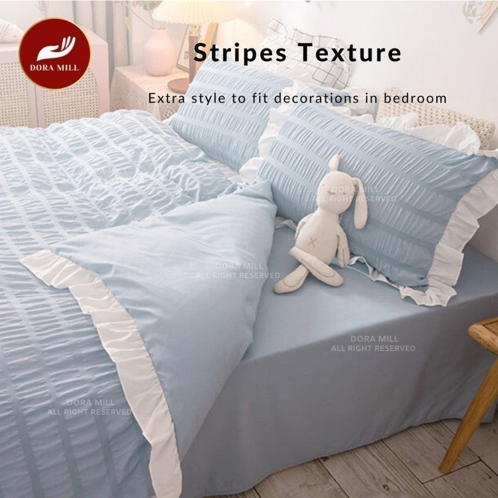 Dora Mill Seersucker Bed Skirt  Bedsheet w/Quilt Cover - Queen/King #BJA