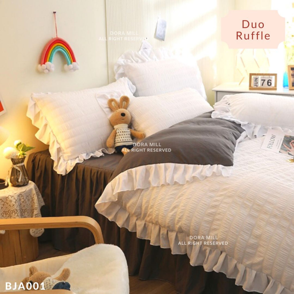 Dora Mill Seersucker Bed Skirt  Bedsheet w/Quilt Cover - Queen/King #BJA