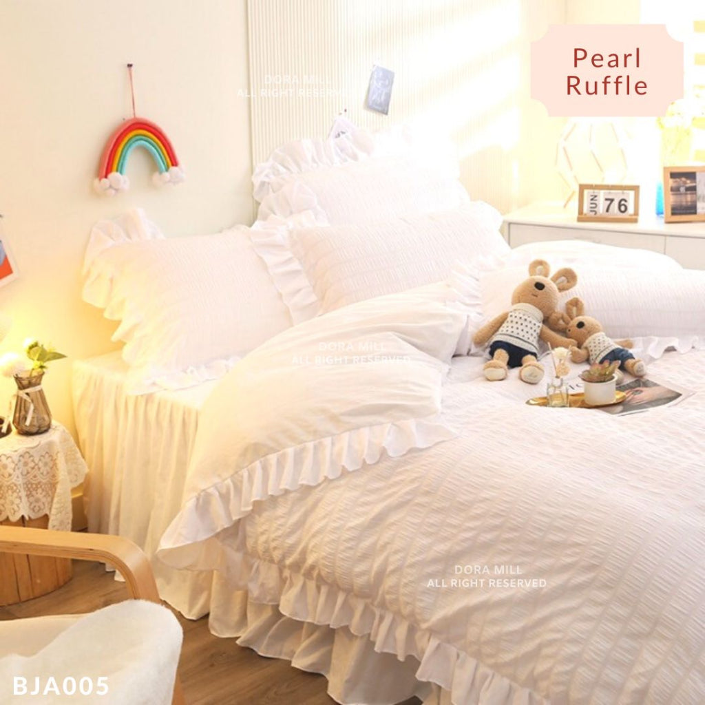 Dora Mill Seersucker Bed Skirt  Bedsheet w/Quilt Cover - Queen/King #BJA