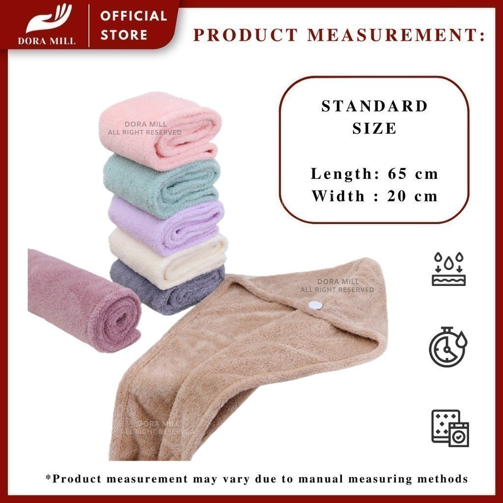 Tuala Rambut Balut Microfiber Gaya Dora Mill – Penyerap Kuat &amp; Pengeringan Pantas Tuala Pancuran Mandi #WTJ