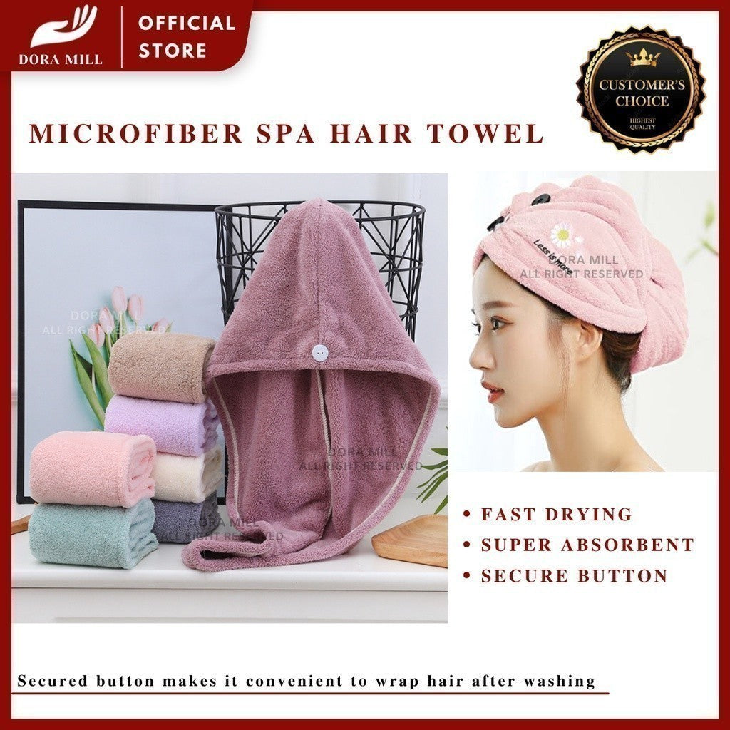 Tuala Rambut Balut Microfiber Gaya Dora Mill – Penyerap Kuat &amp; Pengeringan Pantas Tuala Pancuran Mandi #WTJ