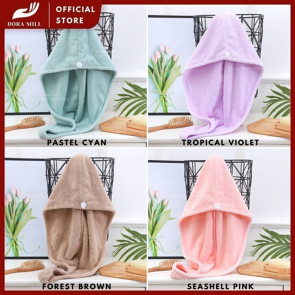 Tuala Rambut Balut Microfiber Gaya Dora Mill – Penyerap Kuat &amp; Pengeringan Pantas Tuala Pancuran Mandi #WTJ