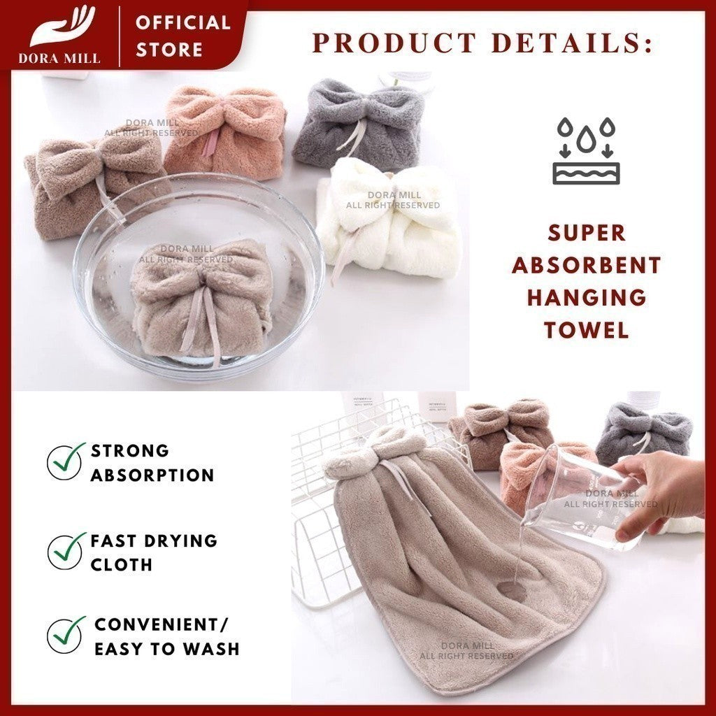 Dora Mill Dapur/Bilik Air Reben Tuala Tangan Bulu Karang – Rekaan Gantung Dinding/Serap Air Kuat &amp; Cepat Kering #WCD