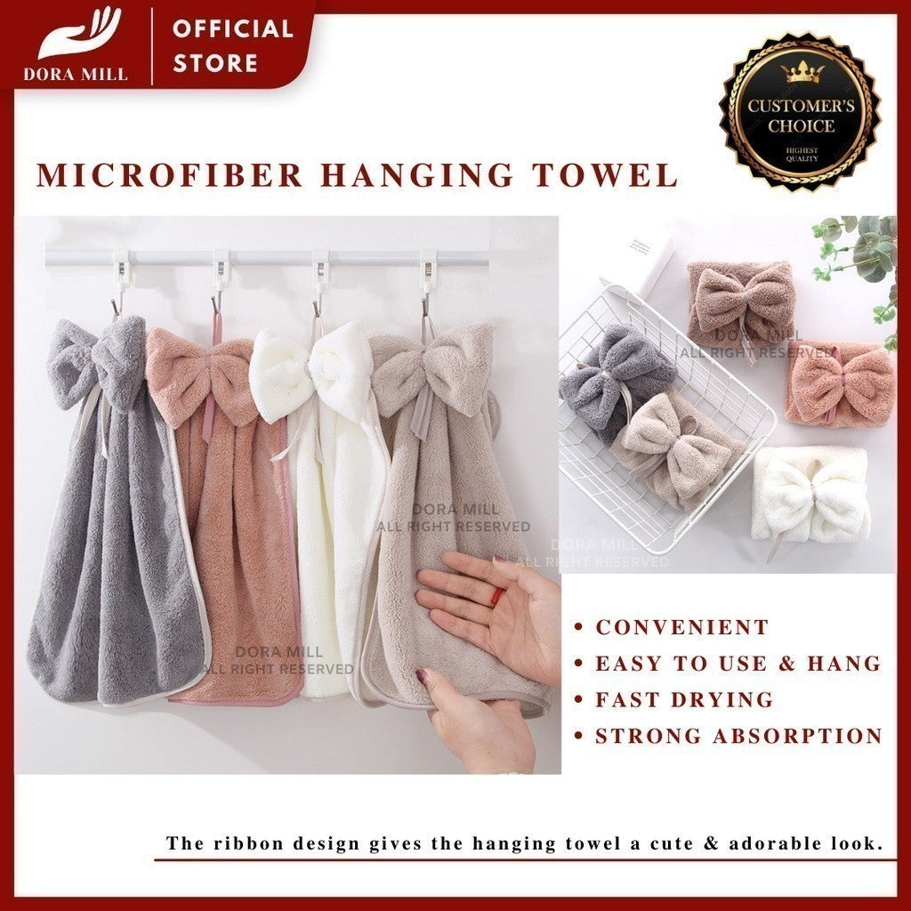 Dora Mill Dapur/Bilik Air Reben Tuala Tangan Bulu Karang – Rekaan Gantung Dinding/Serap Air Kuat &amp; Cepat Kering #WCD