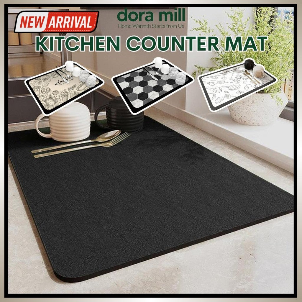 Dora Mill Non Slip Kitchen Diatom Mud Dish Drying Mat – Kitchen Countertop/Table Use #WCY
