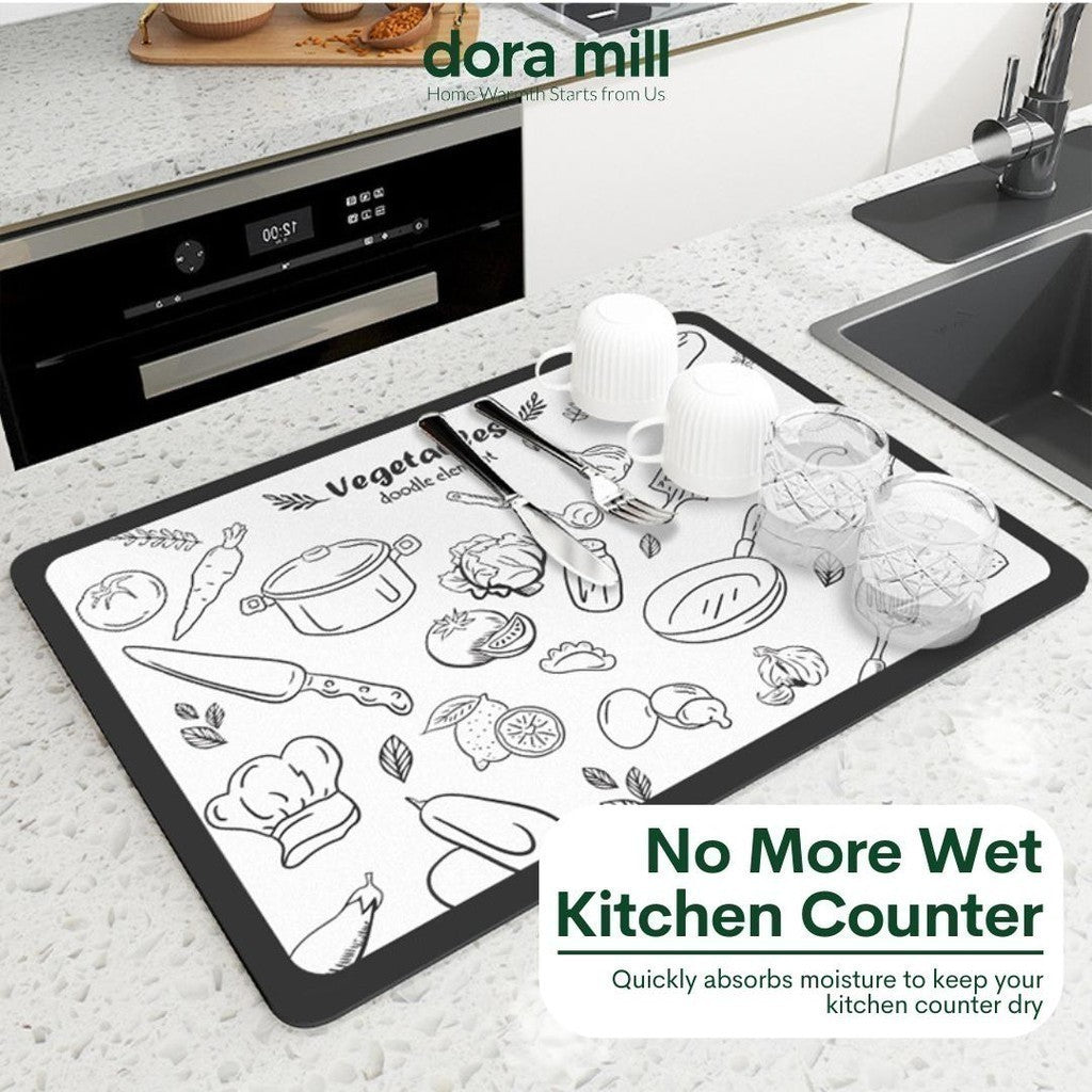Dora Mill Non Slip Kitchen Diatom Mud Dish Drying Mat – Kitchen Countertop/Table Use #WCY
