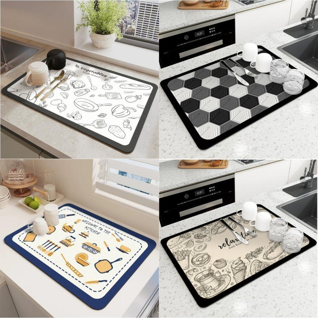 Dora Mill Non Slip Kitchen Diatom Mud Dish Drying Mat – Kitchen Countertop/Table Use #WCY