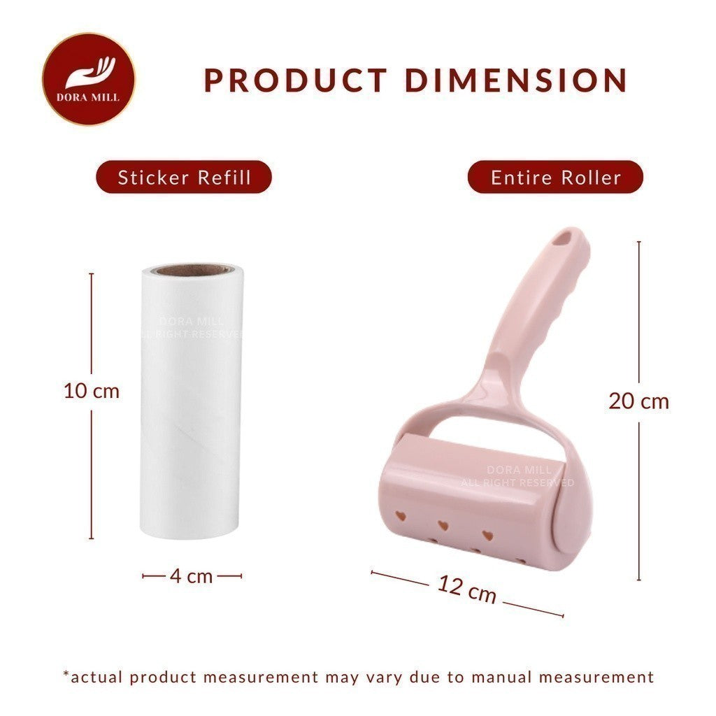 Dora Mill Refillable Lint Roller Dust Remover – Sticker Roller Brush for Clothes, Furniture, Carpet, Pet Fur, Dust, and Dirt #HRA