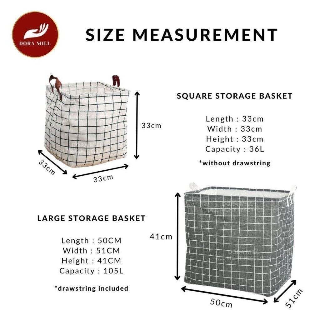 Kotak Penyimpanan Boleh Lipat Linen Kapas Kalis Air Dora Mill – Pengatur Storan Rumah #ASC 