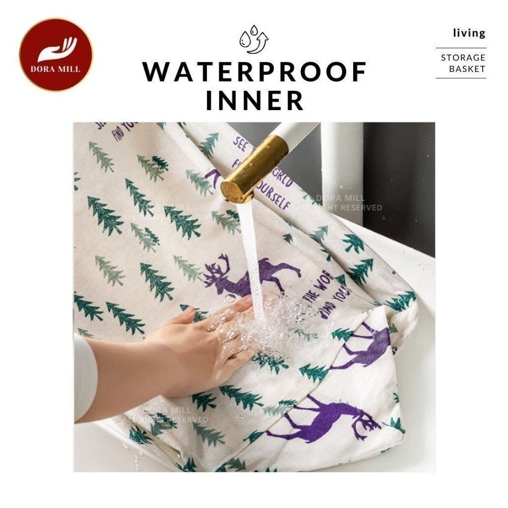 Kotak Penyimpanan Boleh Lipat Linen Kapas Kalis Air Dora Mill – Pengatur Storan Rumah #ASC 