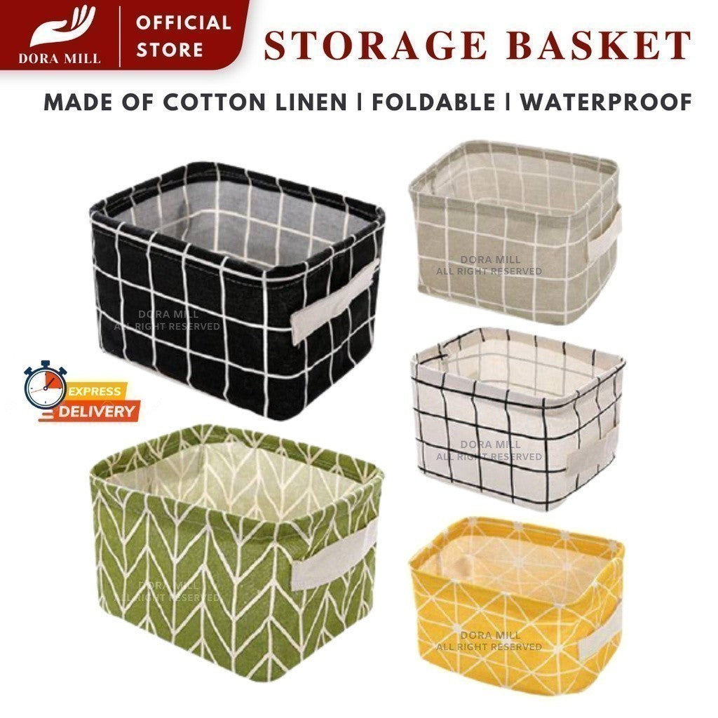 Dora Mill Waterproof Cotton Linen Foldable Storage Box – Desktop Organizer /Sundries Storage Basket #ASA