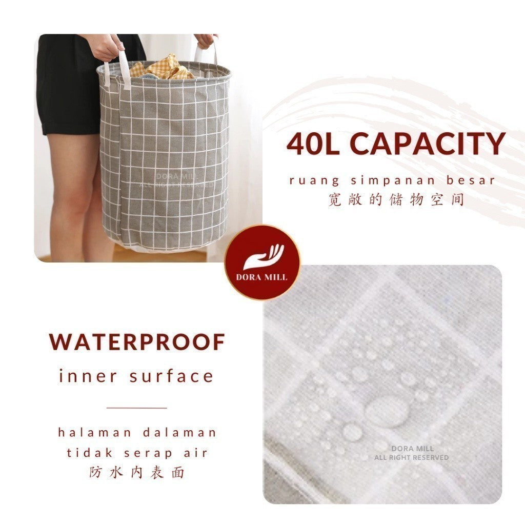 Dora Mill Waterproof  Foldable Laundry Basket / Storage Bag – Linen Cotton Home Organizer Basket #ASB