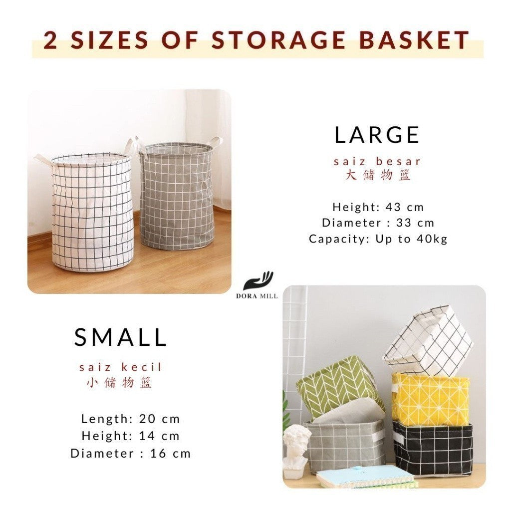 Dora Mill Waterproof  Foldable Laundry Basket / Storage Bag – Linen Cotton Home Organizer Basket #ASB