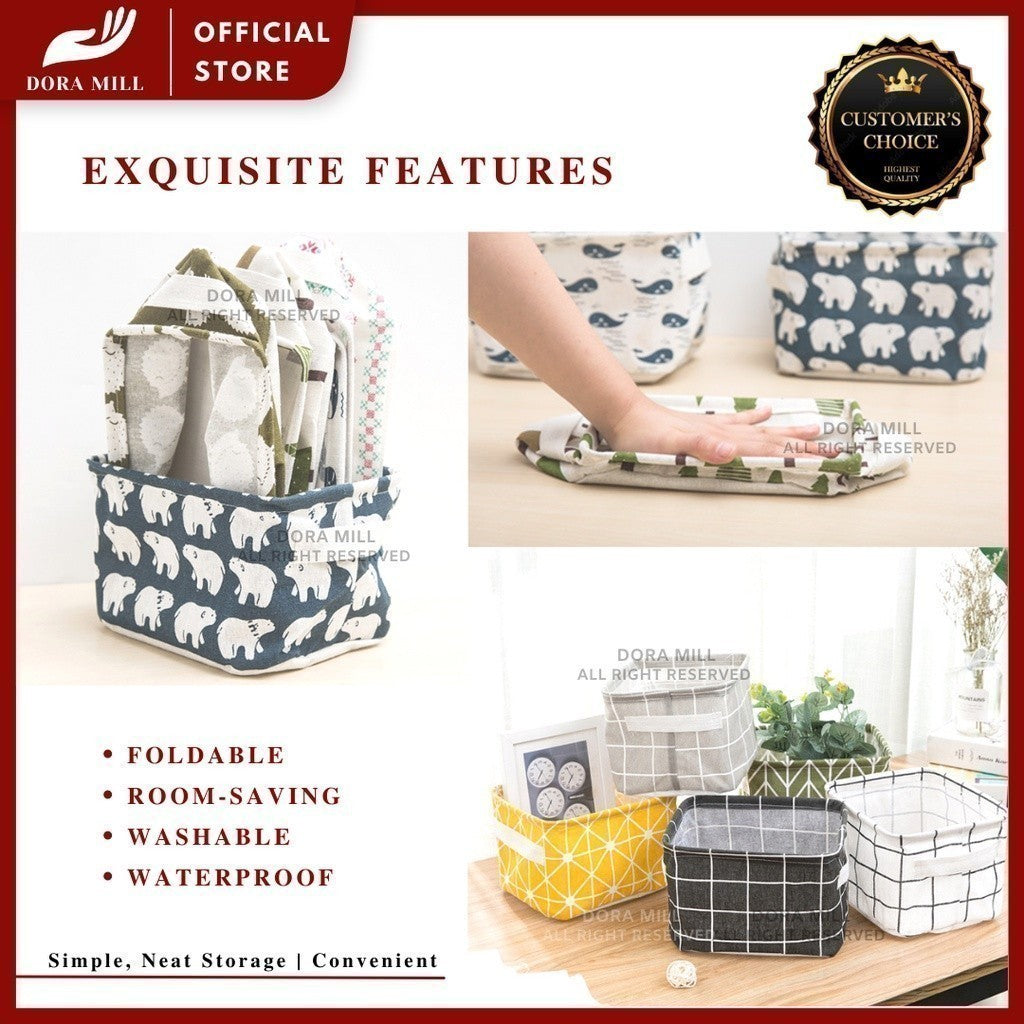 Dora Mill Waterproof Cotton Linen Foldable Storage Box – Desktop Organizer /Sundries Storage Basket #ASA