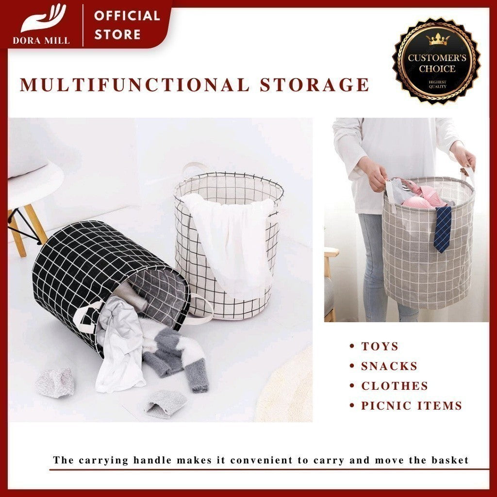 Dora Mill Waterproof  Foldable Laundry Basket / Storage Bag – Linen Cotton Home Organizer Basket #ASB