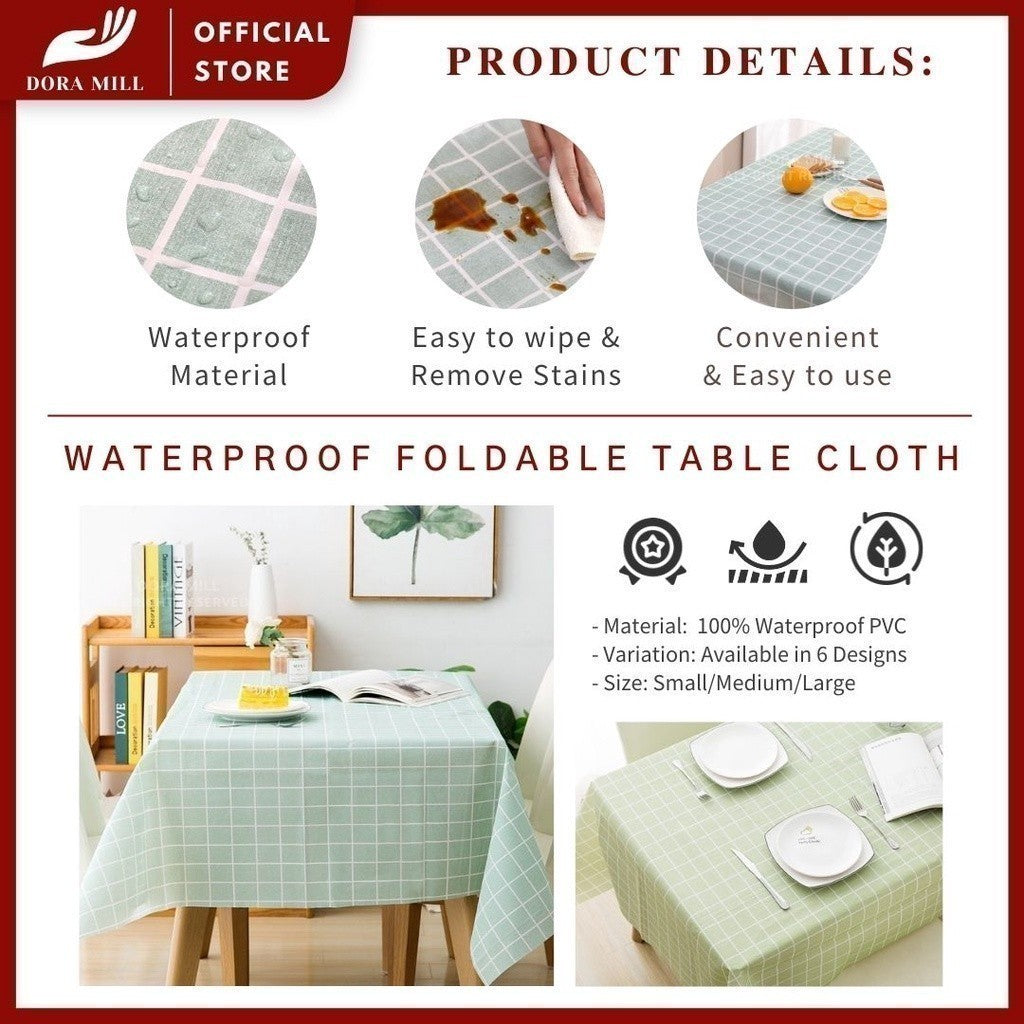 Dora Mill PVC Waterproof  Reusable Table Cloth – Nordic Minimalist Oilproof Reusable Dining Cover #ATA