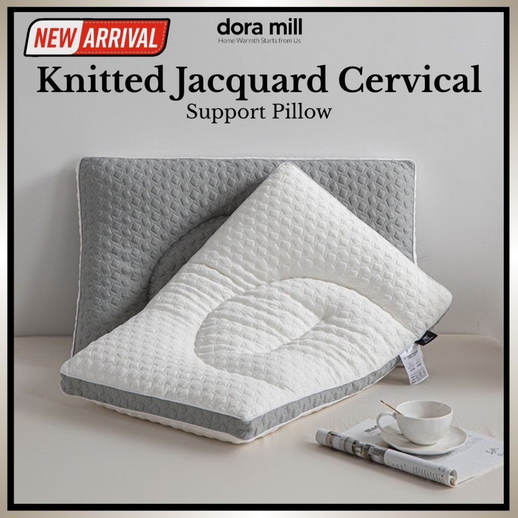 Dora Mill Firm Knitted Jacquard Cervical Pillow – Ergonomic & Hotel-Style & Soft Support (1300G) #APO