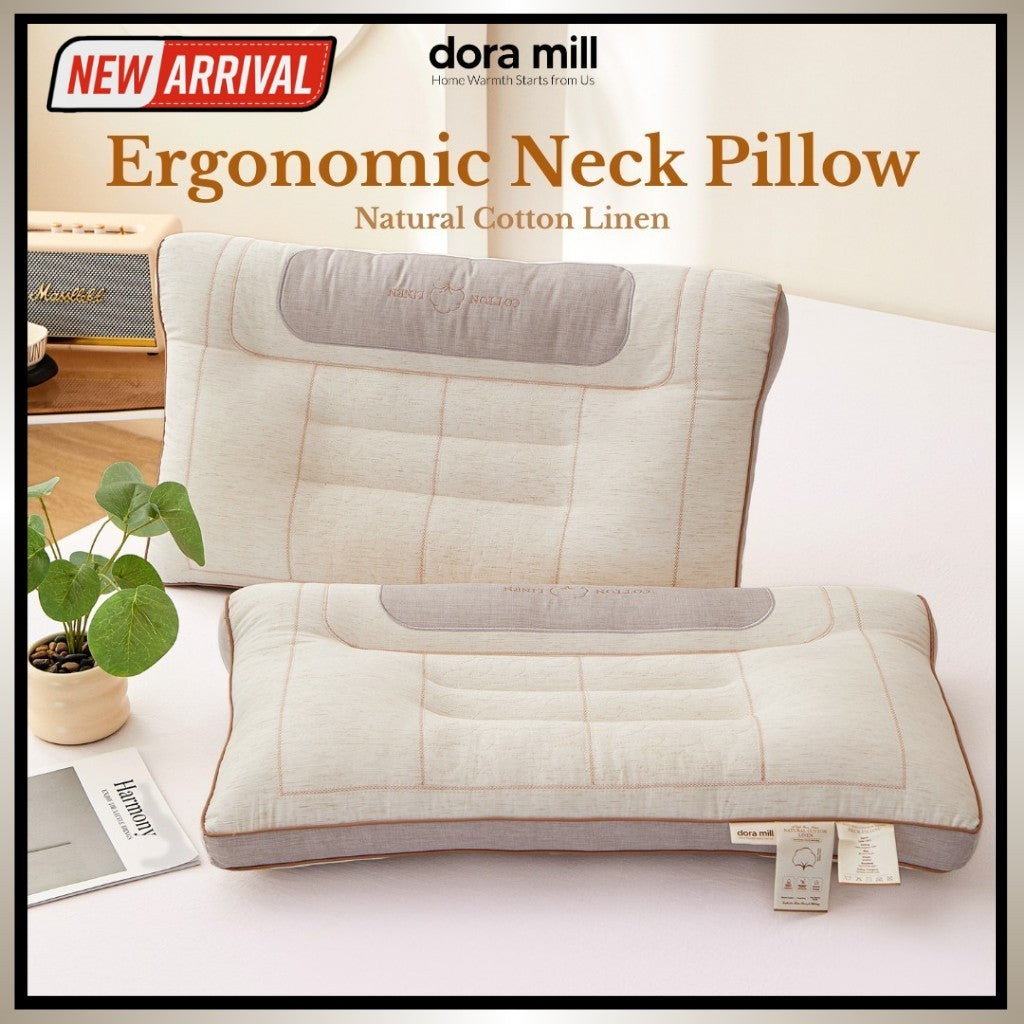 Dora Mill Cotton Ergonomic Neck Support Pillow - Firm Neck Support Pillow 1300G #API