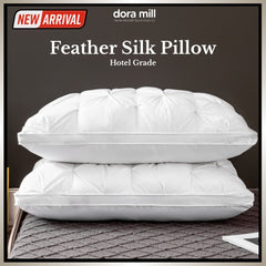Dora Mill Luxury Feather Silk Pillow - Pain Relief Neck Support Pillow 1000G #APN
