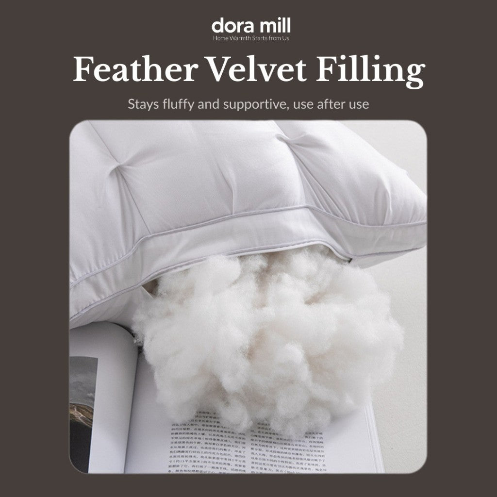 Dora Mill Luxury Feather Silk Pillow - Pain Relief Neck Support Pillow 1000G #APN