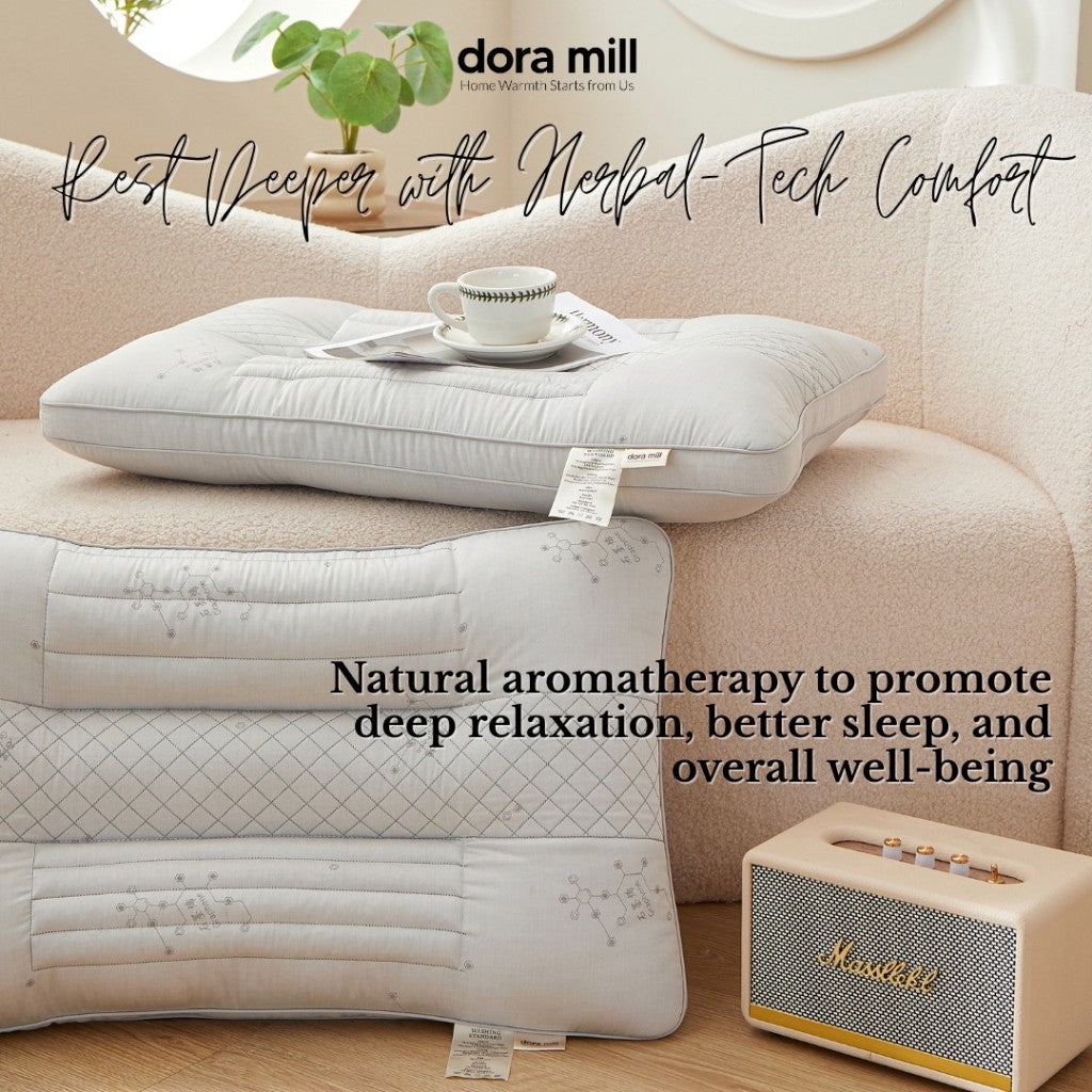 Dora Mill Lavender & Wormwood Natural Herbal Pillow – Relaxing Sleep Support with Graphene Fabric Pillow 1300G #APR