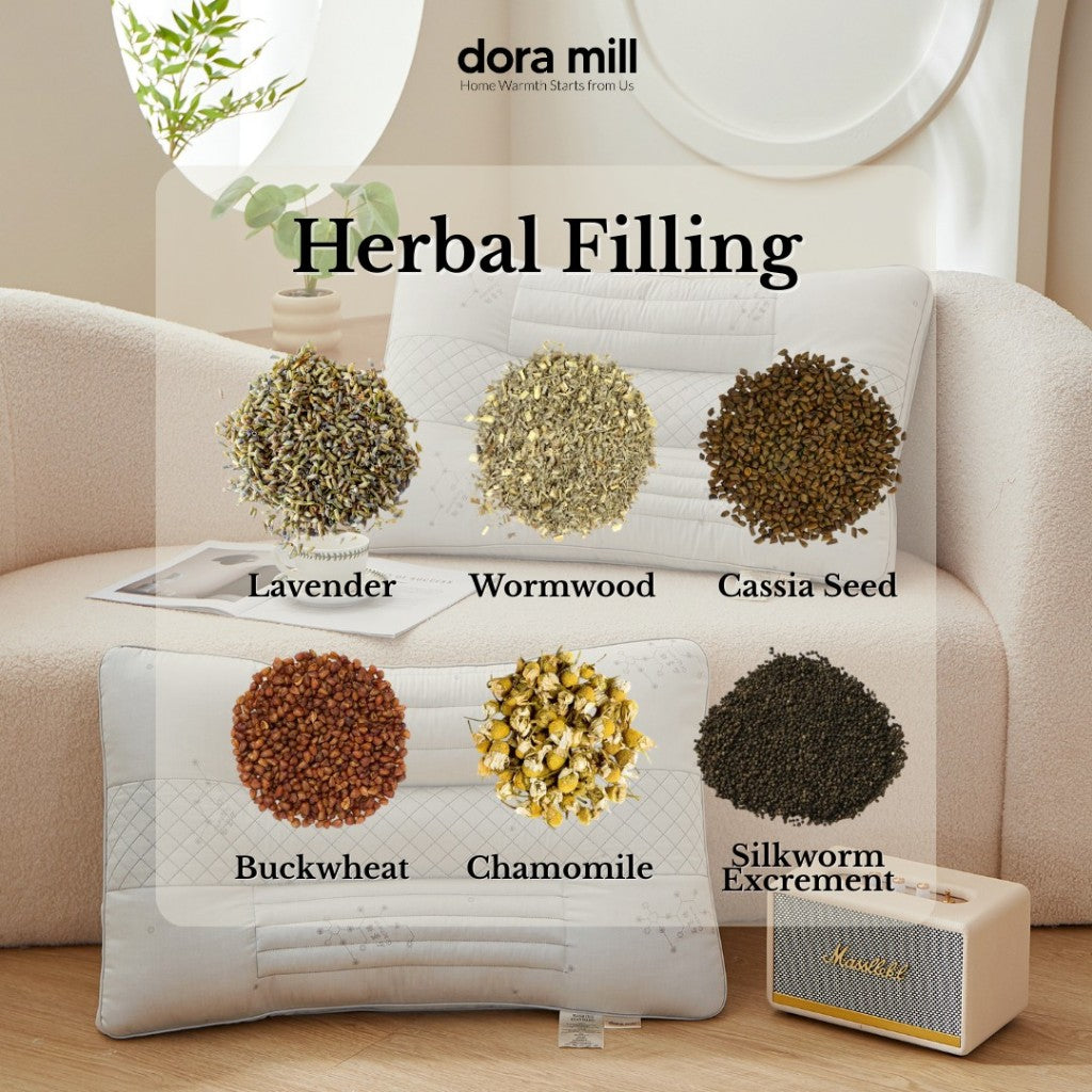 Dora Mill Lavender & Wormwood Natural Herbal Pillow – Relaxing Sleep Support with Graphene Fabric Pillow 1300G #APR