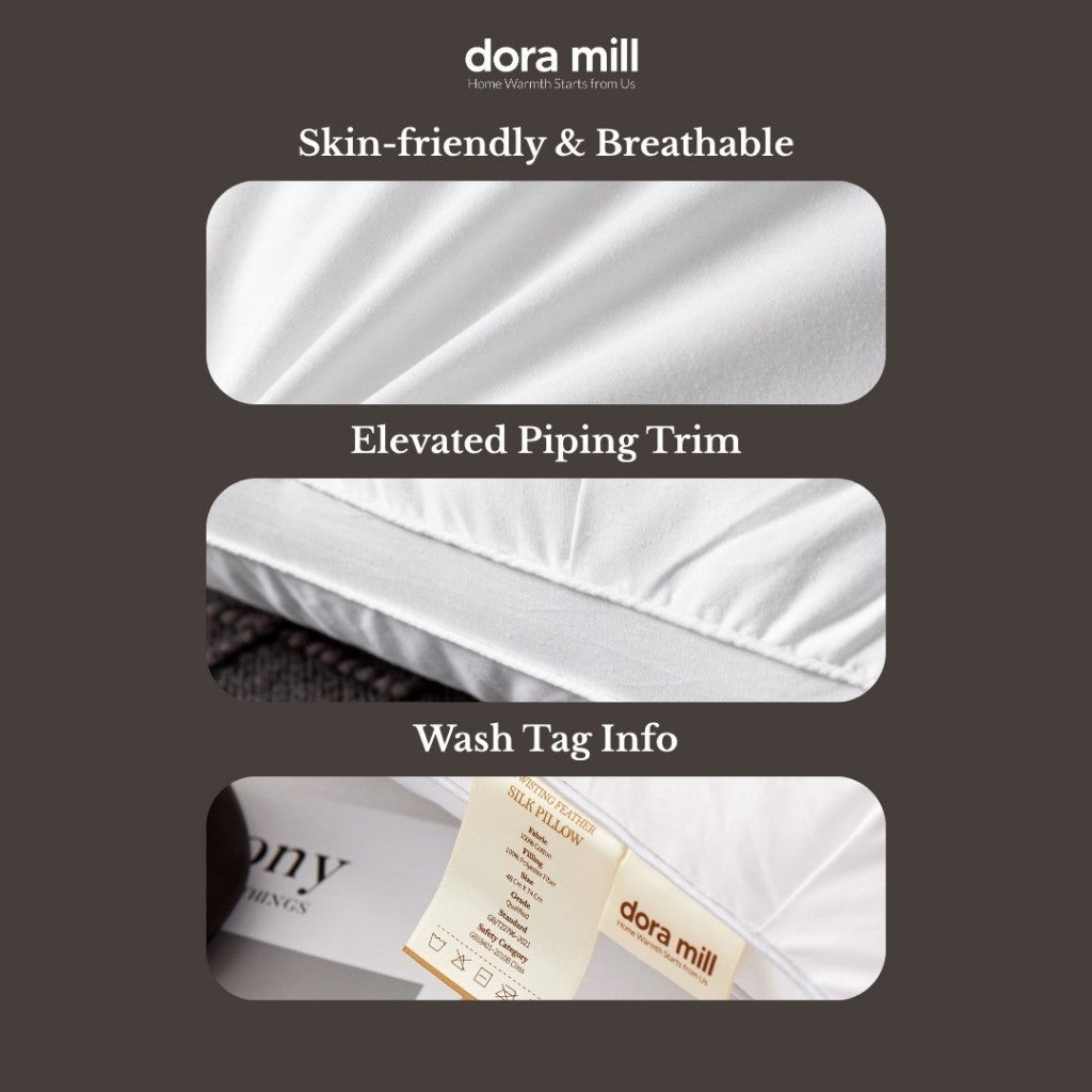 Dora Mill Luxury Feather Silk Pillow - Pain Relief Neck Support Pillow 1000G #APN
