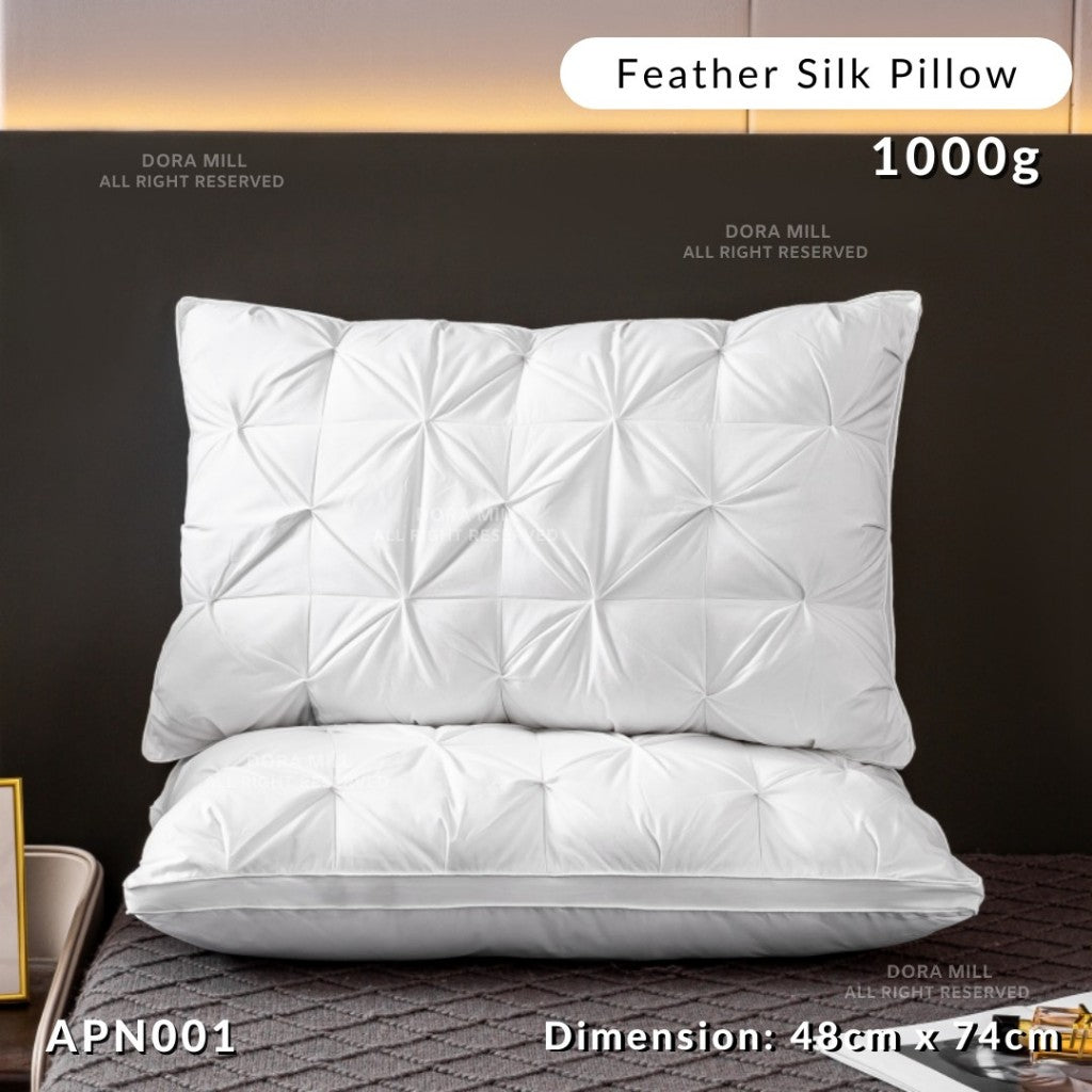 Dora Mill Luxury Feather Silk Pillow - Pain Relief Neck Support Pillow 1000G #APN