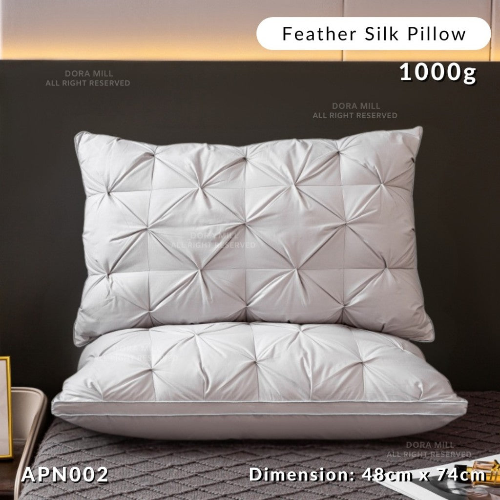 Dora Mill Luxury Feather Silk Pillow - Pain Relief Neck Support Pillow 1000G #APN