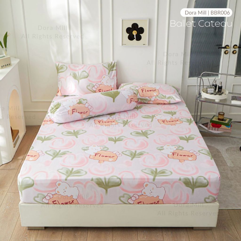 Dora Mill Bunga Series Aloe Cotton Fitted Bedsheet with Pillow & Bolster Case #BBR