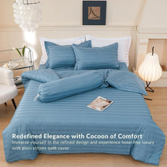 Dora Mill 3cm Stripe Hotel Collection Quilt Cover – Elegant Cotton Linen Duvet Cover with Satin Finish #BNY