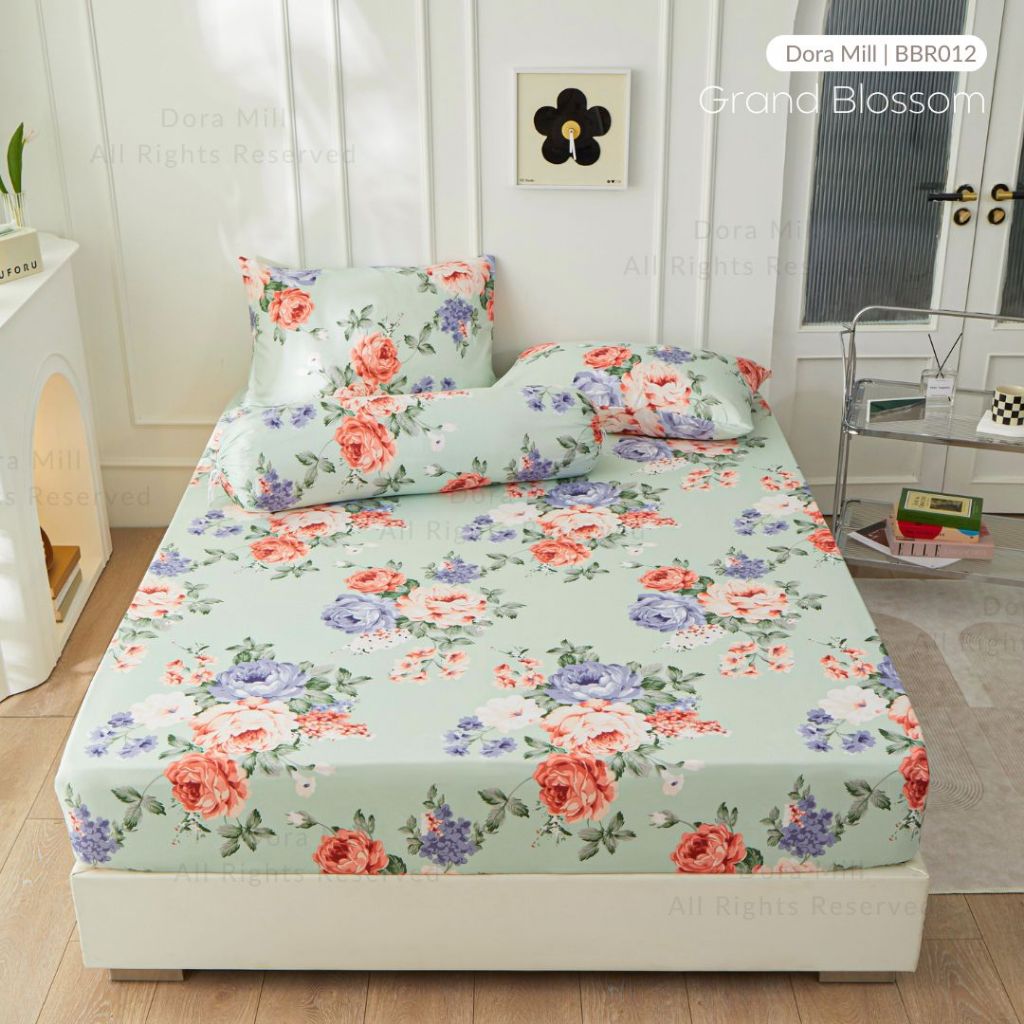 Dora Mill Bunga Series Aloe Cotton Fitted Bedsheet with Pillow & Bolster Case #BBR