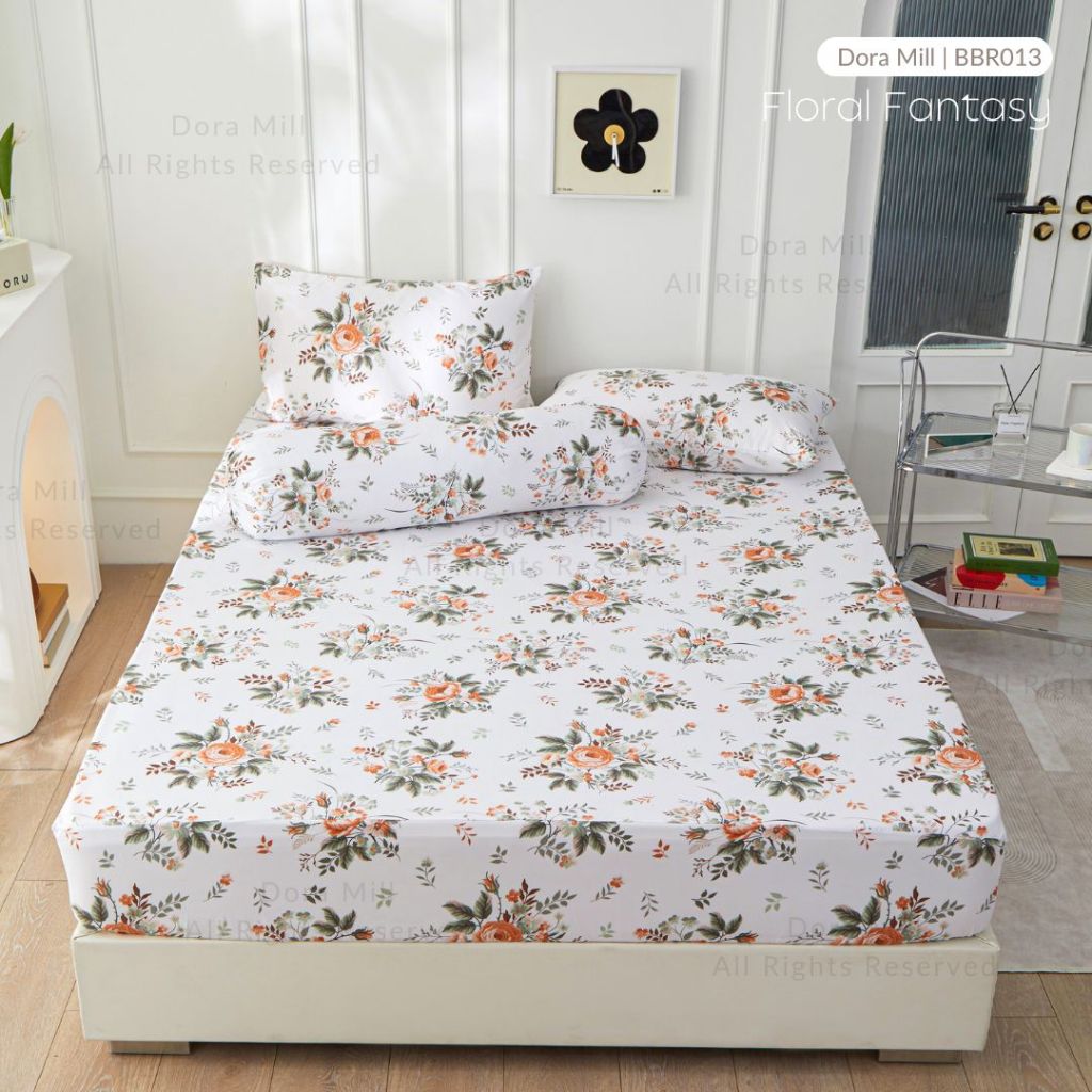 Dora Mill Bunga Series Aloe Cotton Fitted Bedsheet with Pillow & Bolster Case #BBR
