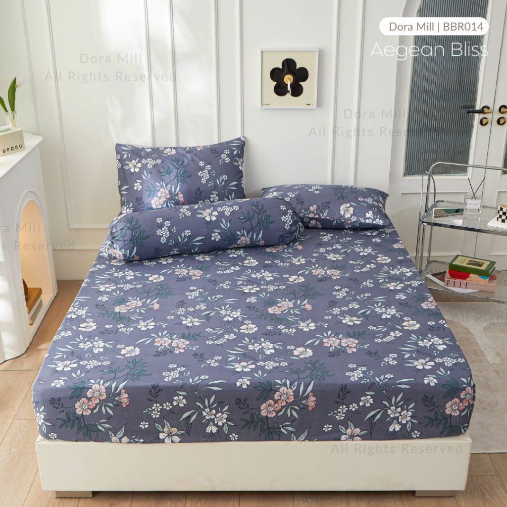 Dora Mill Bunga Series Aloe Cotton Fitted Bedsheet with Pillow & Bolster Case #BBR