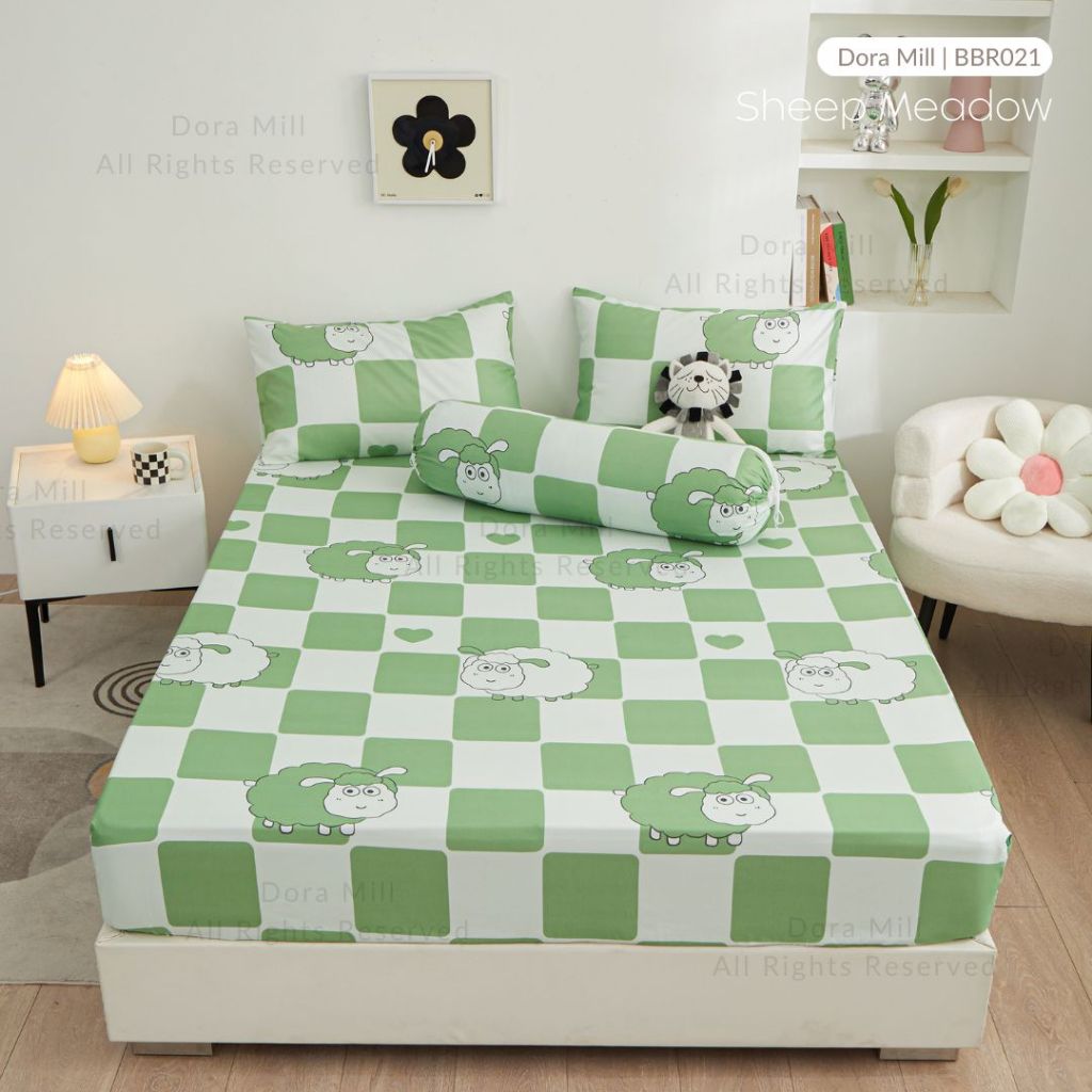 Dora Mill Bunga Series Aloe Cotton Fitted Bedsheet with Pillow & Bolster Case #BBR