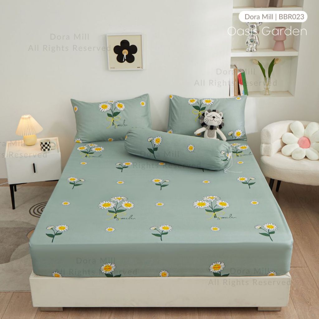 Cadar Dipasang Kapas Lidah Dora Mill Bunga dengan Sarung Bantal &amp; Guling #BBR
