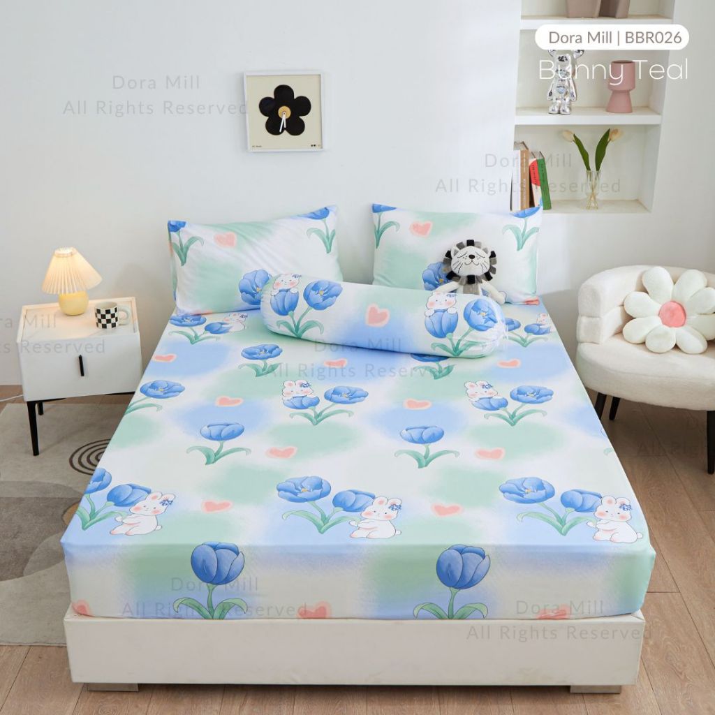 Dora Mill Bunga Series Aloe Cotton Fitted Bedsheet with Pillow & Bolster Case #BBR