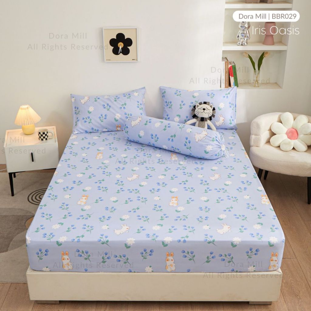 Dora Mill Bunga Series Aloe Cotton Fitted Bedsheet with Pillow & Bolster Case #BBR