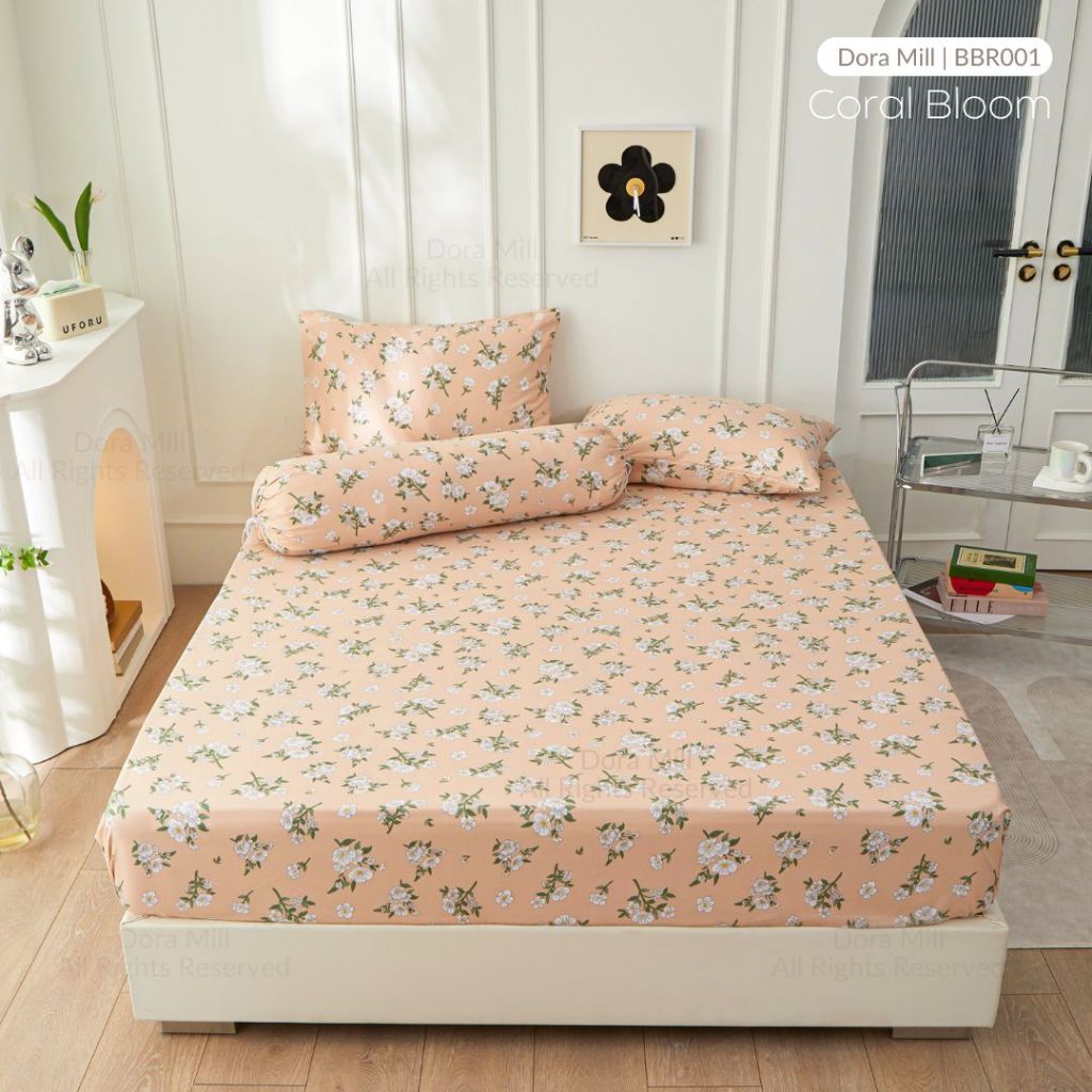 Dora Mill Bunga Series Aloe Cotton Fitted Bedsheet with Pillow & Bolster Case #BBR