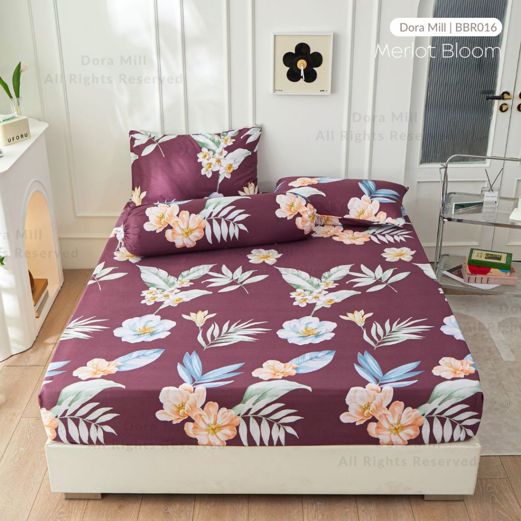Dora Mill Bunga Series Aloe Cotton Fitted Bedsheet with Pillow & Bolster Case #BBR