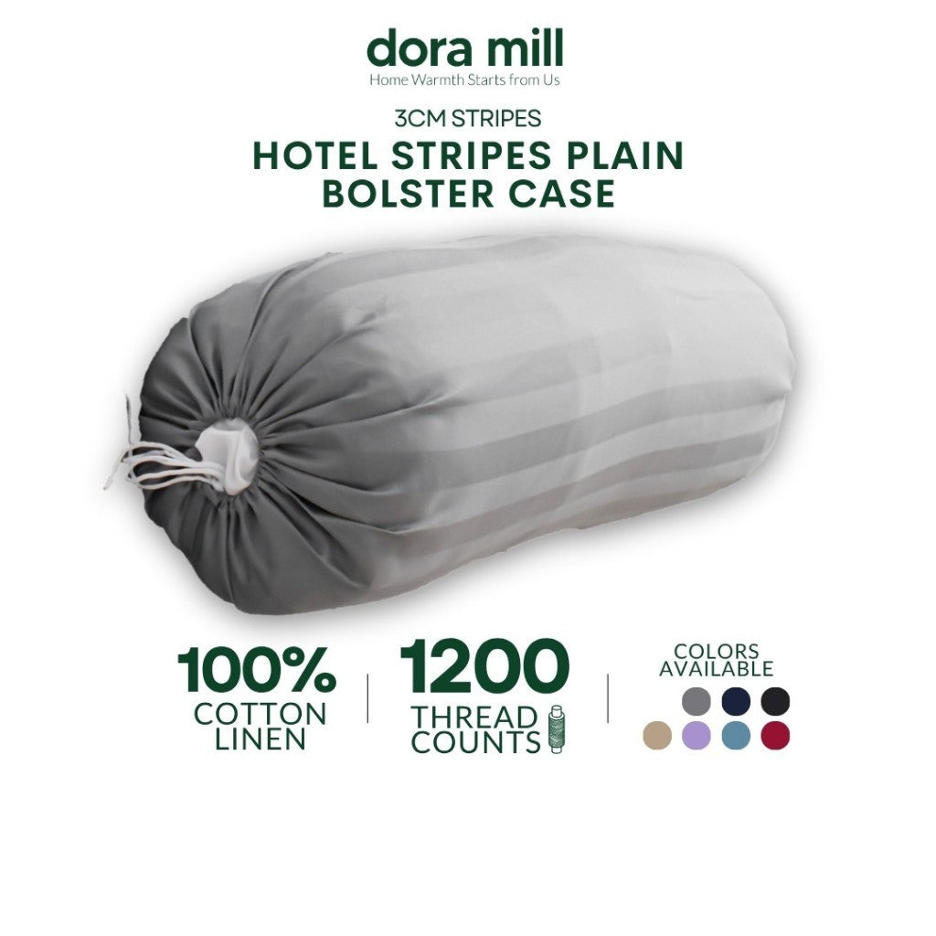 DORAMILL 3cm Stripes Bolster Case Sarung Bantal Peluk Cotton Linen 1200 TC Plain Hotel Quality #ABY