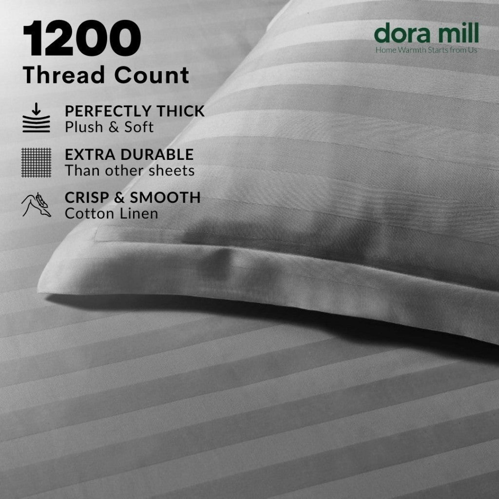 DORAMILL 3cm Stripes Bolster Case Sarung Bantal Peluk Cotton Linen 1200 TC Plain Hotel Quality #ABY