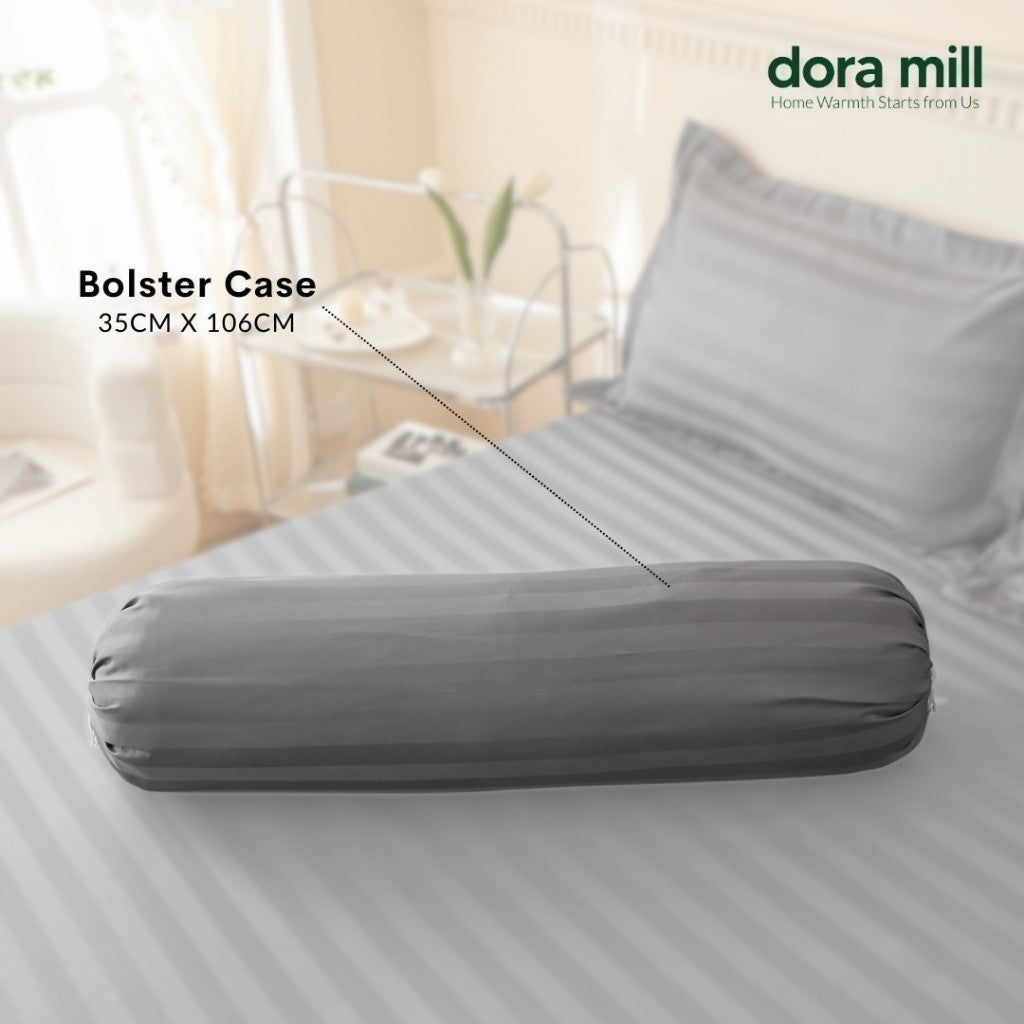DORAMILL 3cm Stripes Bolster Case Sarung Bantal Peluk Cotton Linen 1200 TC Plain Hotel Quality #ABY