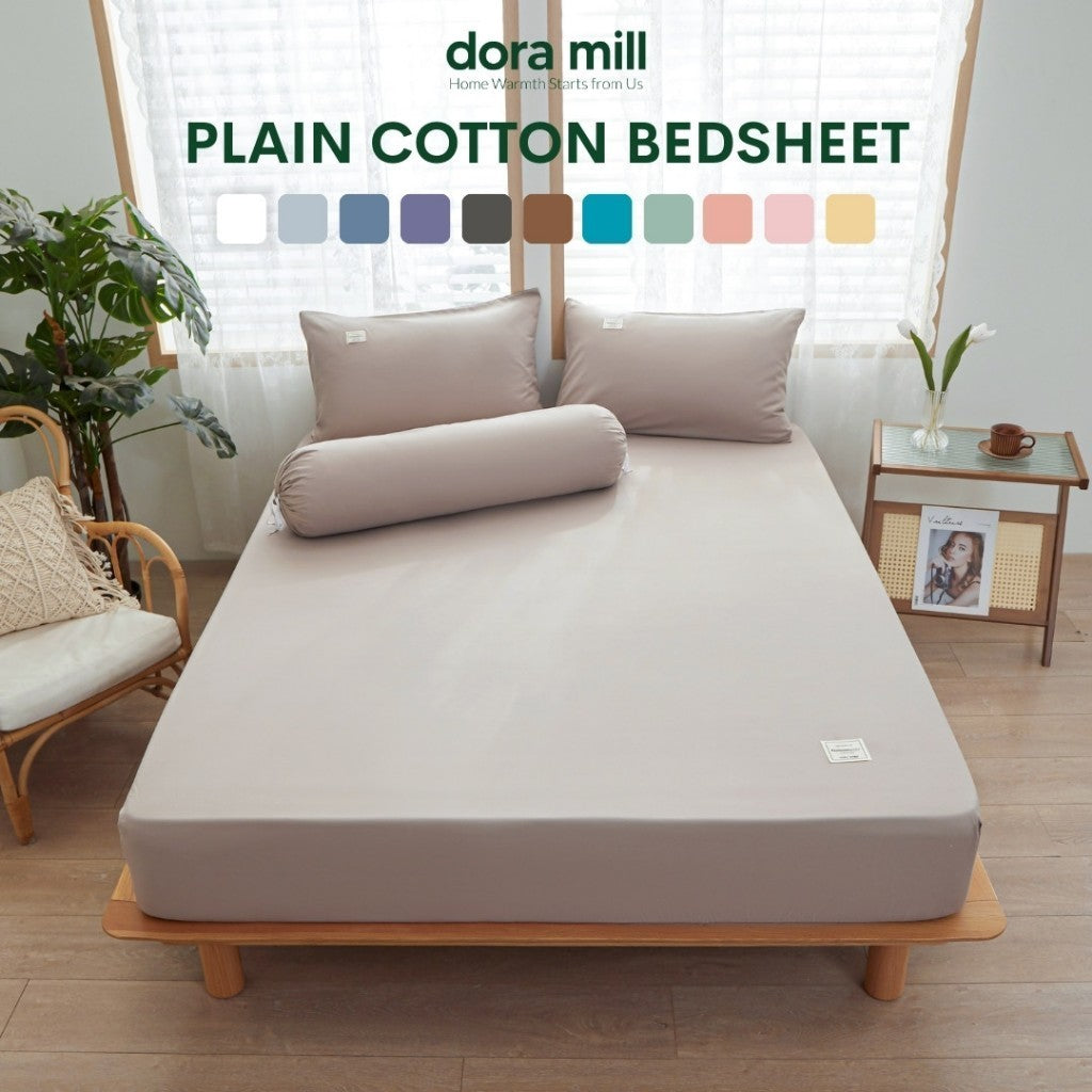 Dora Mill Plain Series Aloe Cotton Bedsheet with Bolster Case – Super Single / Queen #BBS