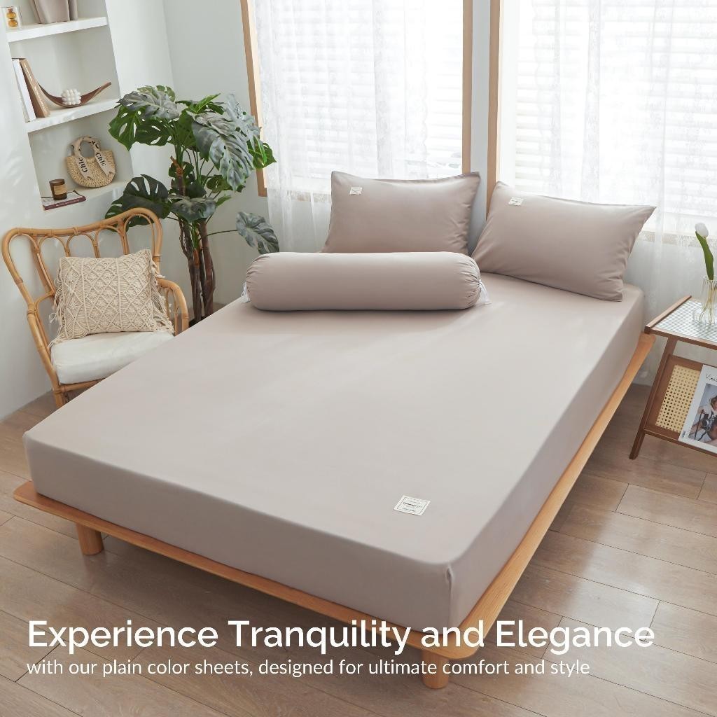 Dora Mill Plain Series Aloe Cotton Bedsheet with Bolster Case – Super Single / Queen #BBS