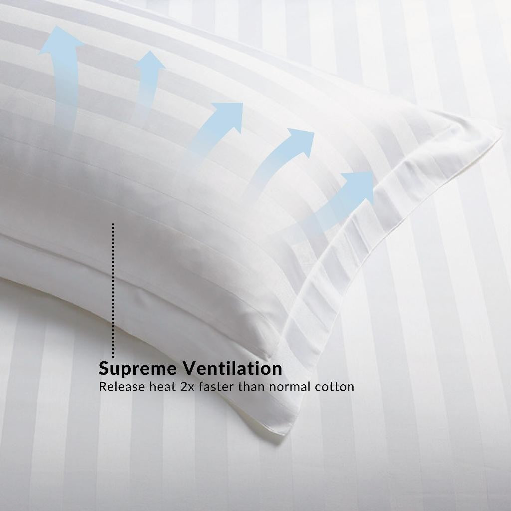 Sarung Bantal Koleksi Hotel Dora Mill 3cm Stripe – Linen Kapas dengan Kemasan Satin Kristal #ACY