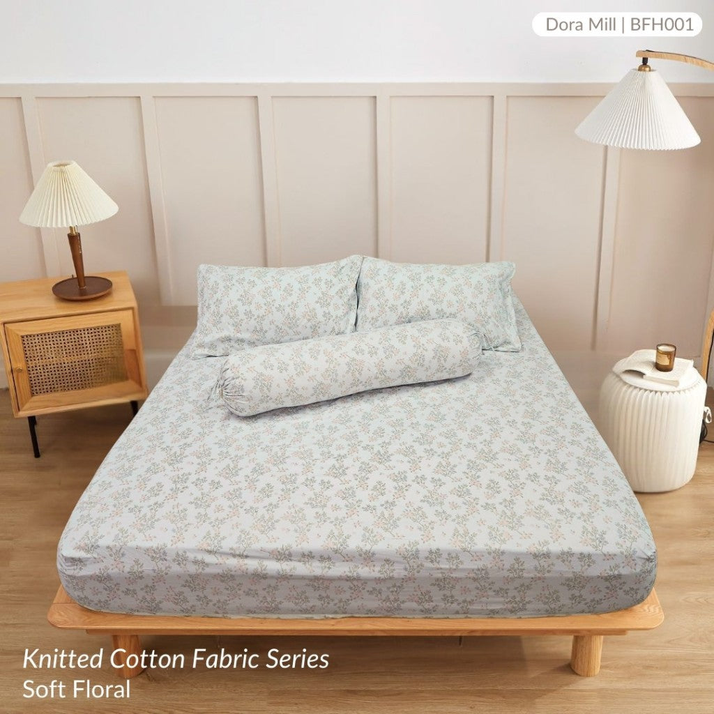 Dora Mill Knitted Cotton Fitted Bedsheet, Pillow Case & Bolster Case – Grade A Breathable & Stretchable Bedding