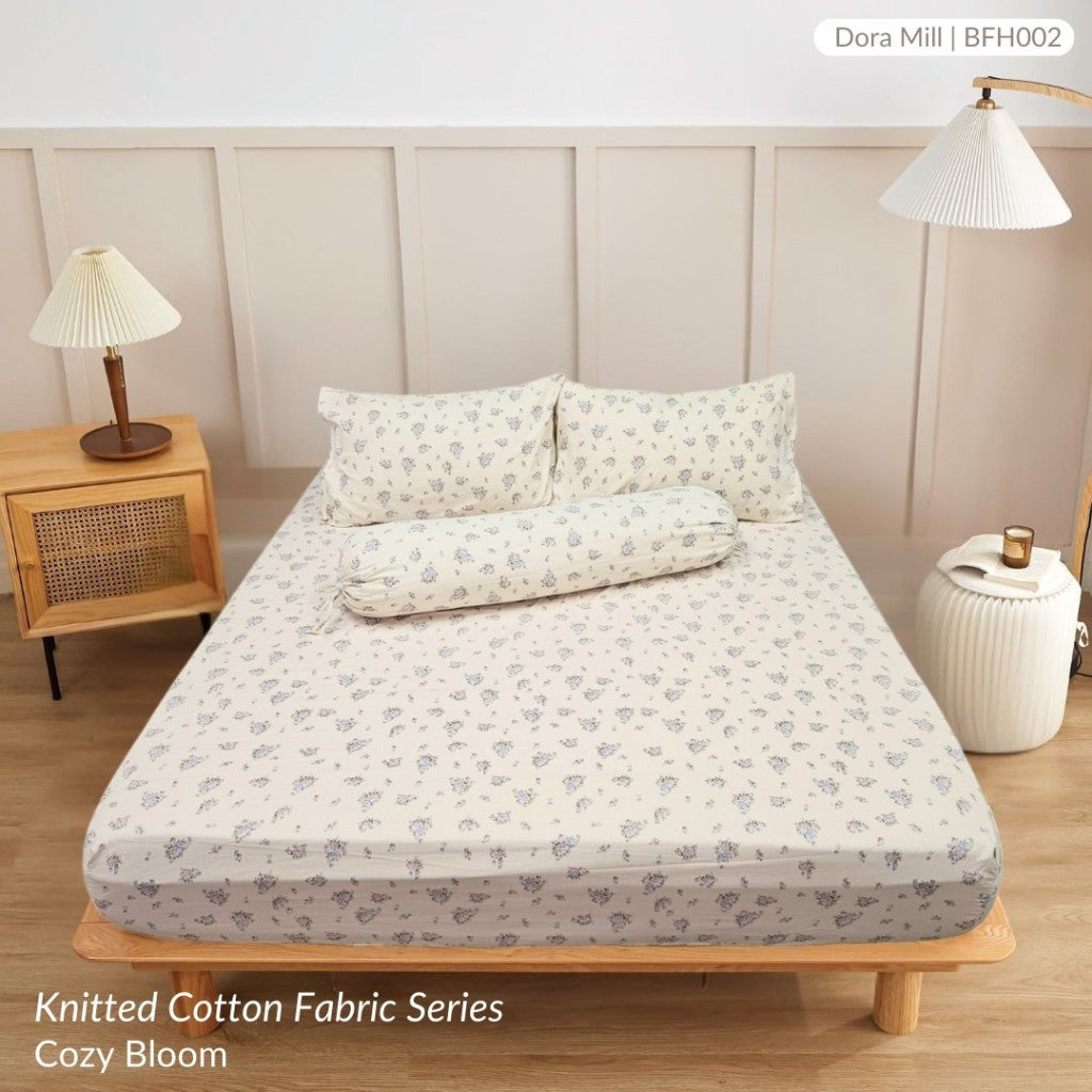Dora Mill Knitted Cotton Fitted Bedsheet, Pillow Case & Bolster Case – Grade A Breathable & Stretchable Bedding