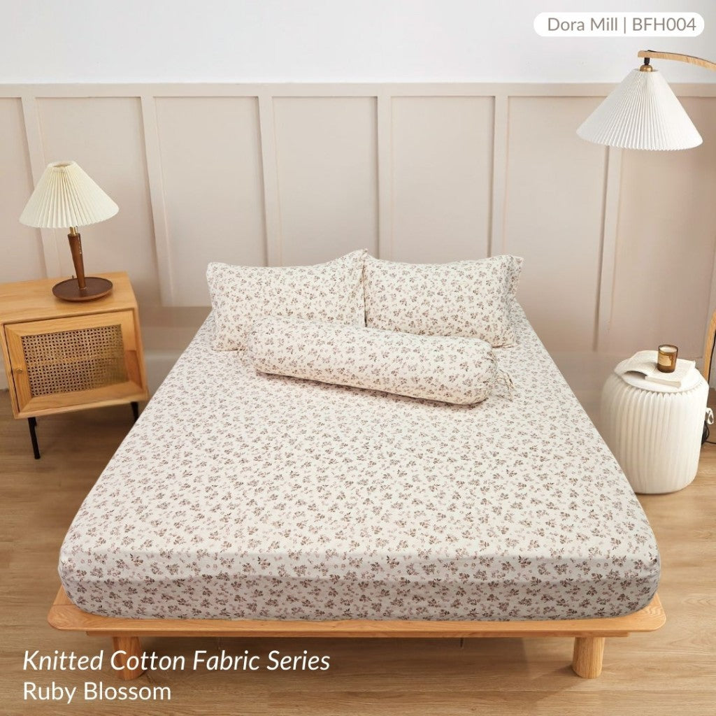 Dora Mill Knitted Cotton Fitted Bedsheet, Pillow Case & Bolster Case – Grade A Breathable & Stretchable Bedding